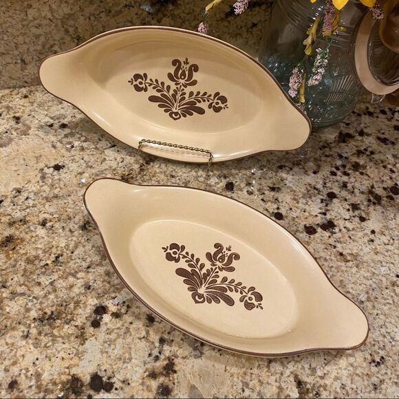 Pfaltzgraff Village Pattern Au Gratin Dish Set 2 Vintage USA 1970’s 11 inch - Picture 5 of 11